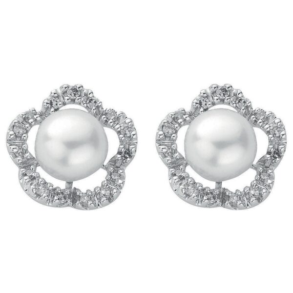 9 carat white gold pearl and diamond fancy earrings