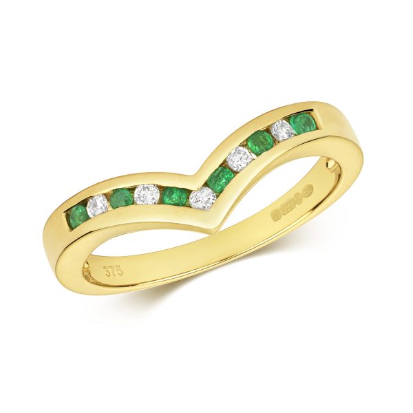 9 carat gold diamond and emerald ring wishbone