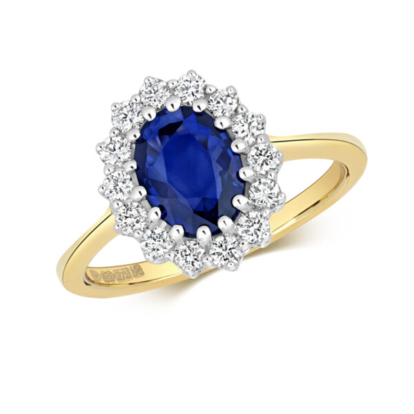 9ct yellow gold sapphire and diamond fancy cluster ring