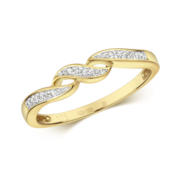 9 carat yellow gold diamond wave ring