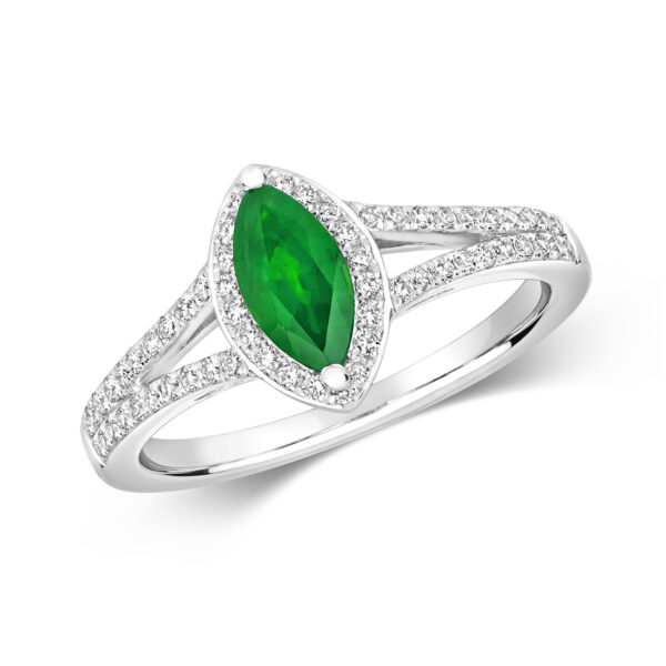 9ct white gold marquise emerald and diamond ring