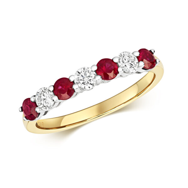9 carat yellow gold ruby and diamond eternity ring