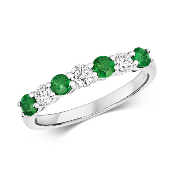 9 carat white gold emerald and diamond eternity ring