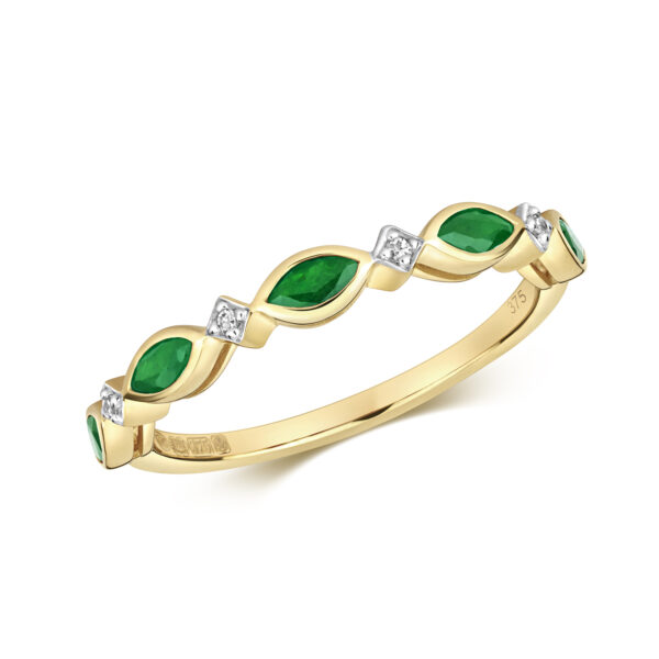 9 carat yellow gold emerald and diamond marquise ring