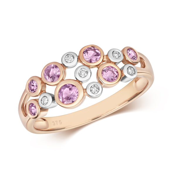 9ct rose gold pink sapphire and diamond dress ring