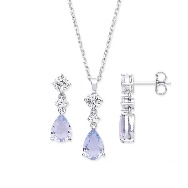 sterling silver lavender cubic zirconia jewellery set pendant earrings