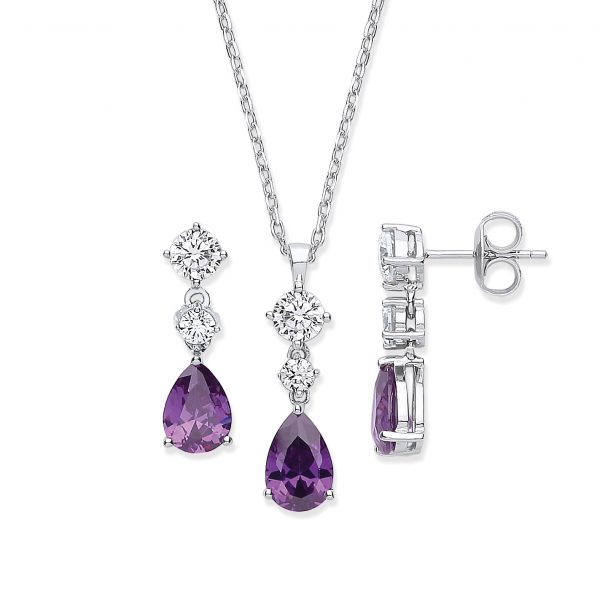 sterling silver amethyst cubic zirconia pendant and earrings set