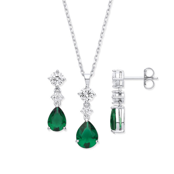 sterling silver green cz and white cz set