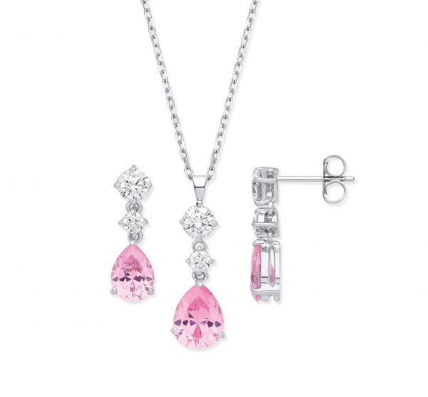 sterling silver pink cz jewellery set