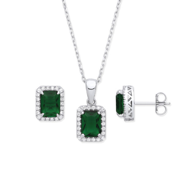silver emerald cz set