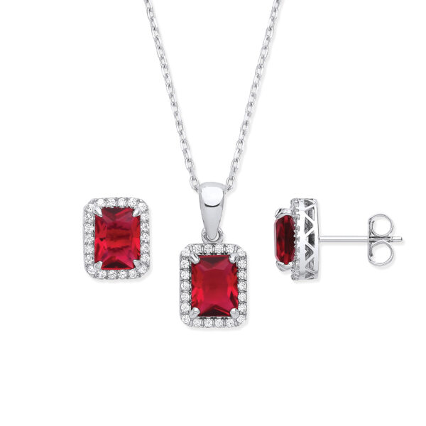 sterling silver ruby cz pillow shape jewellery set