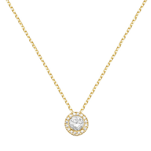 9 carat yellow gold halo pendant and chain cz