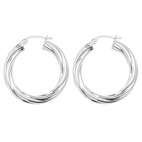 Silver Bold Twist Hoop Earrings 20mm