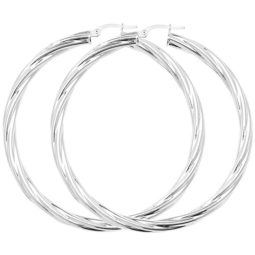 Silver Bold Twist Hoop Earrings 50mm