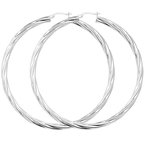 Silver Bold Twist Hoop Earrings 65mm