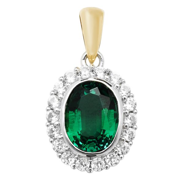9 carat gold created emerald and white sapphires