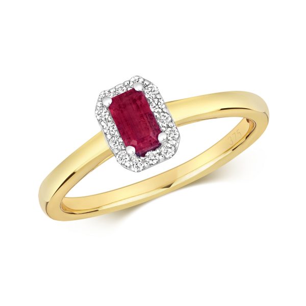 9 carat yellow gold diamond and ruby ring