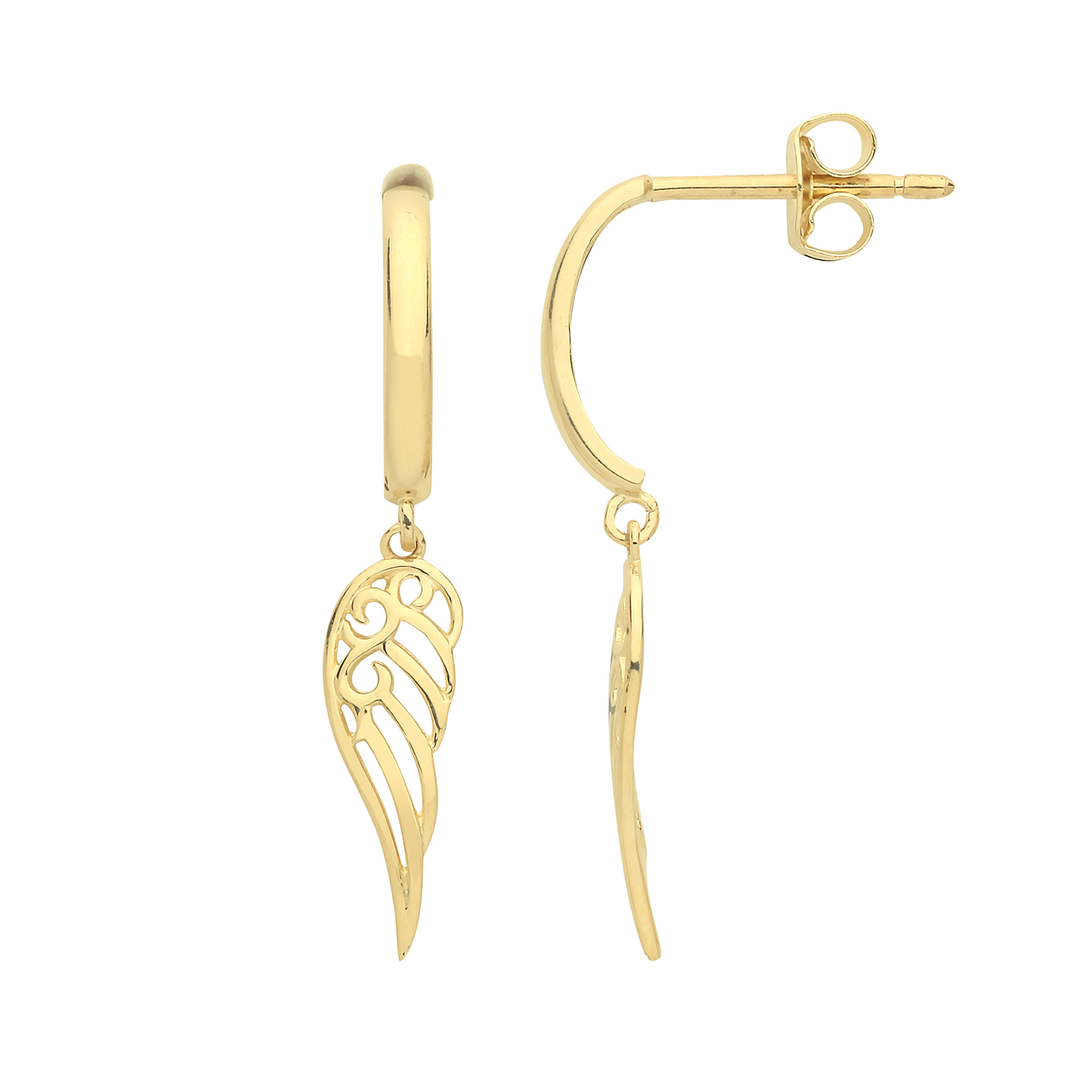 9 Carat Yellow Gold Wings Drop Earrings - Northumberland Goldsmiths