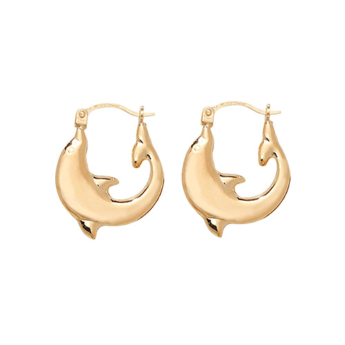 9 carat yellow gold dolphin creole earrings
