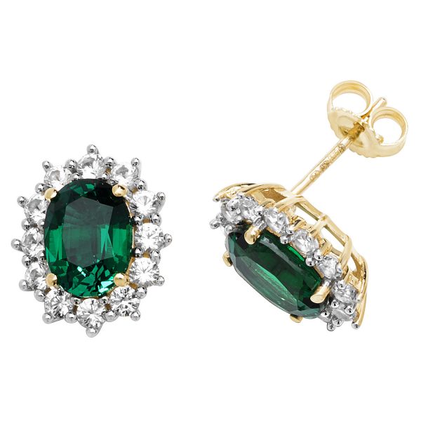 9 carat gold created emerald cluster earrings