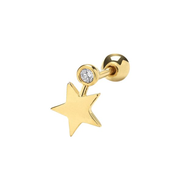 9 carat gold star and cz cartilage earring