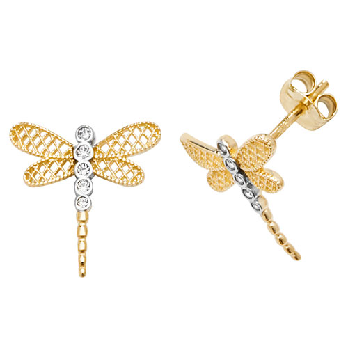 9 carat yellow gold dragonfly earrings