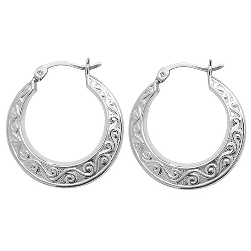sterling silver fancy creole round earrings