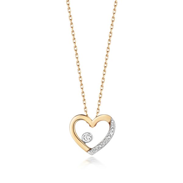9 carat gold diamond heart pendant and chain