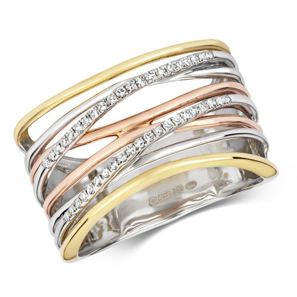 9 carat tri colour gold diamond dress ring