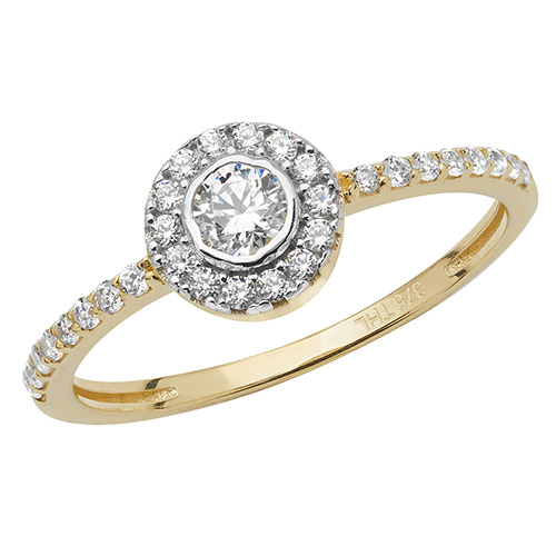 9 carat yellow gold cz cluster ring