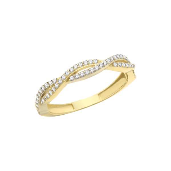 9 carat yellow gold cross over style cz ring