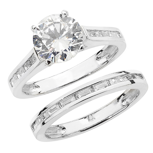 silver wedding ring set