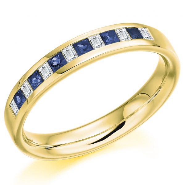 18 carat gold sapphire and diamond eternity ring square and baguette