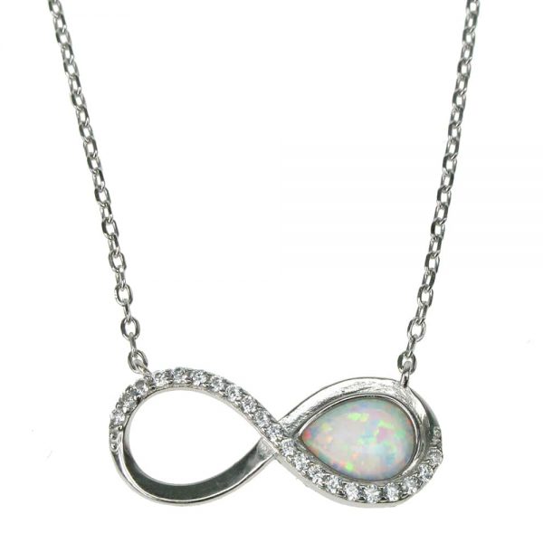 silver created opal pendant and chain