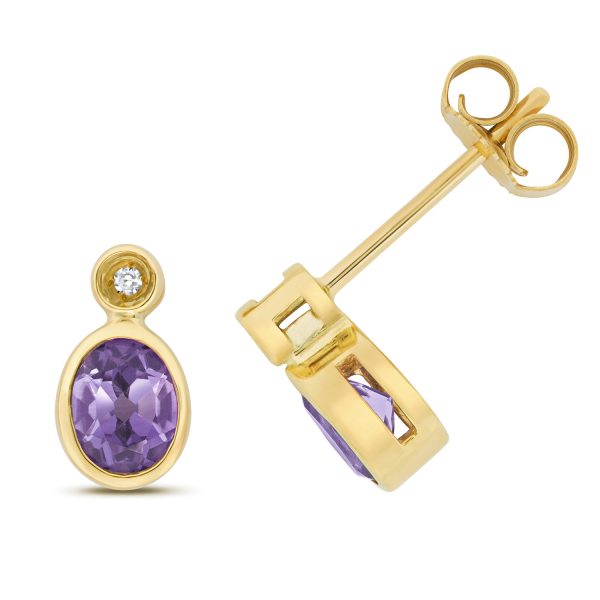 9 carat gold amethyst and diamond earrings