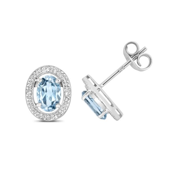 9 carat white gold aquamarine and diamond halo earrings
