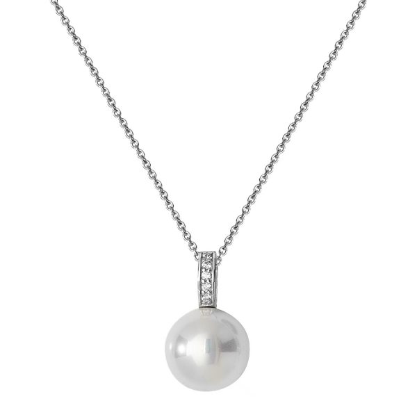 sterling silver pearl and cubic zirconia pendant and chain