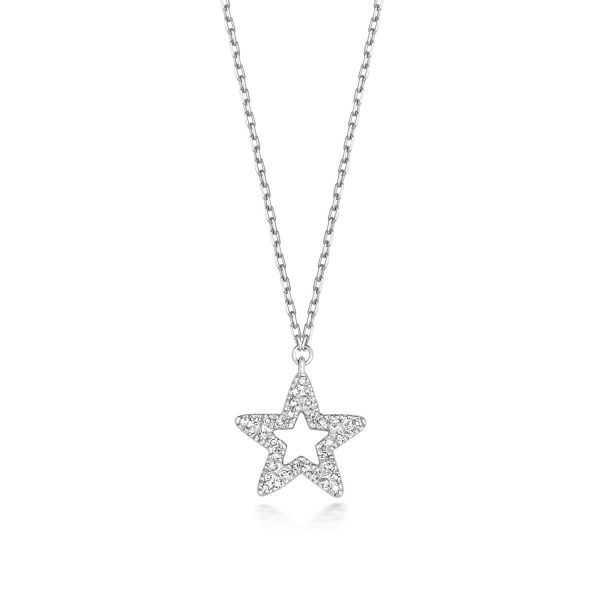 9 carat white gold diamond star pendant and chain