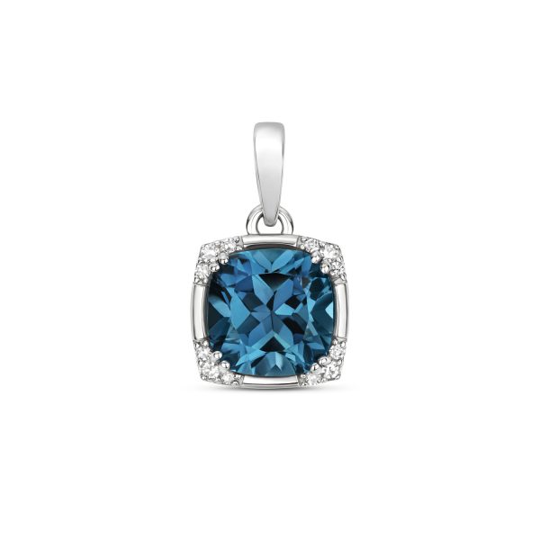 9 carat white gold london blue blue topaz and diamond pendant