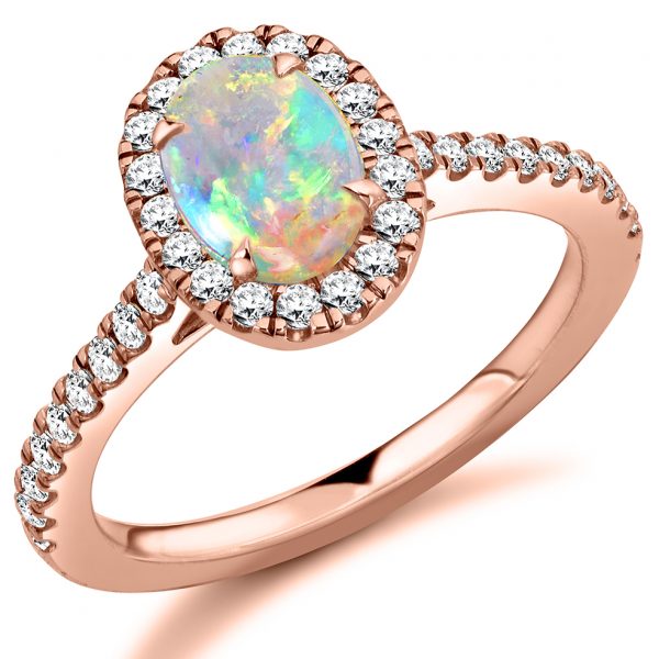 9 carat rose gold opal and diamond cluster ring
