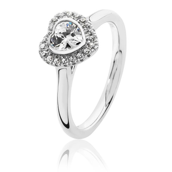 sterling silver heart shape hallo style ring