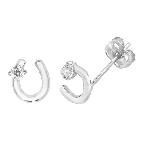 9 carat white gold horseshoe cz set earrings