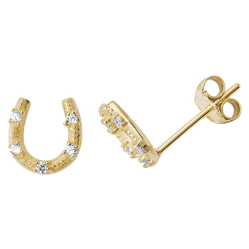 9 carat yellow gold cz horseshoe earrings