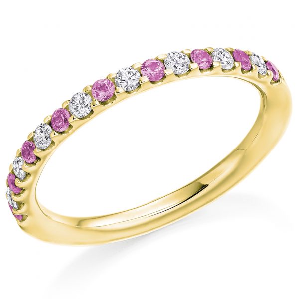 9 carat yellow gold pink sapphire and diamond ring