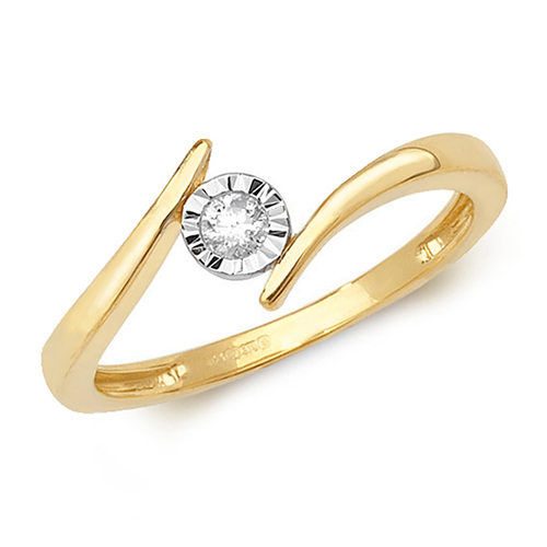 9 carat yellow gold diamond cross over style ring