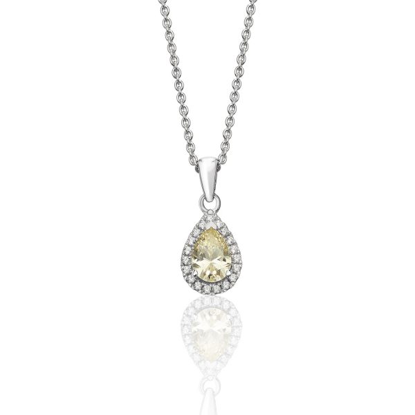 silver pear yellow and white cz necklace pendant and chain