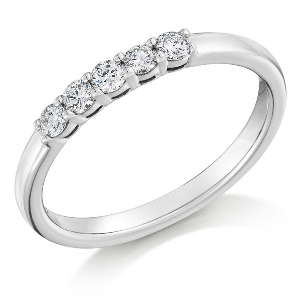 platinum diamond five stone eternity ring
