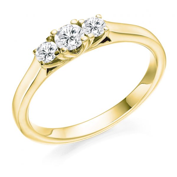 9 carat yellow gold diamond trilogy three stone ring