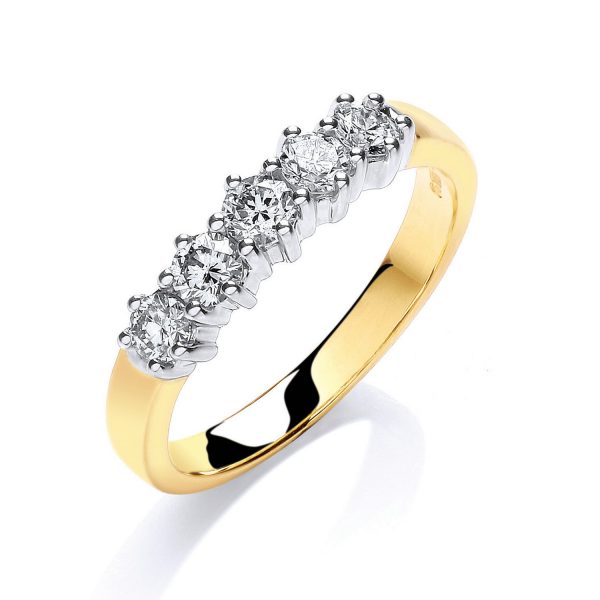 18 carat yellow and white gold diamond five stone ring