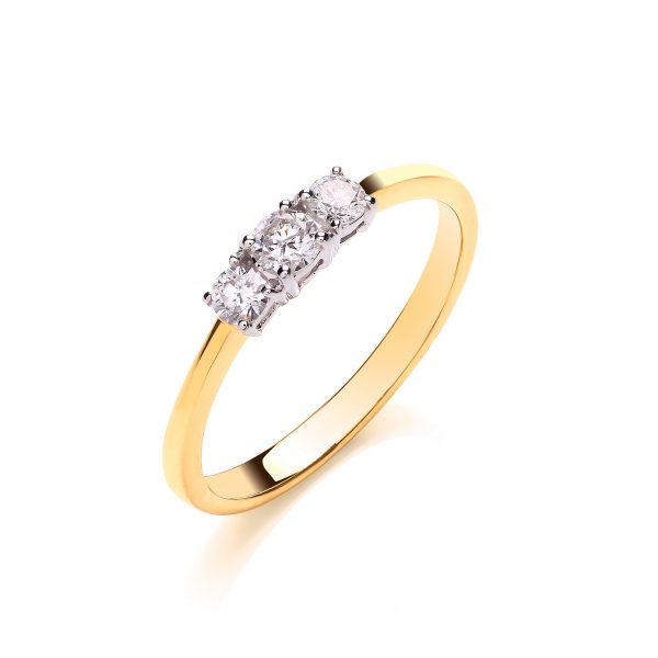 18 carat yellow gold diamond trilogy ring